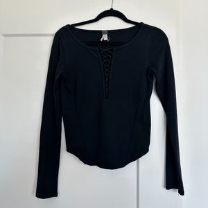 Free People Black lace up long sleeve shirt